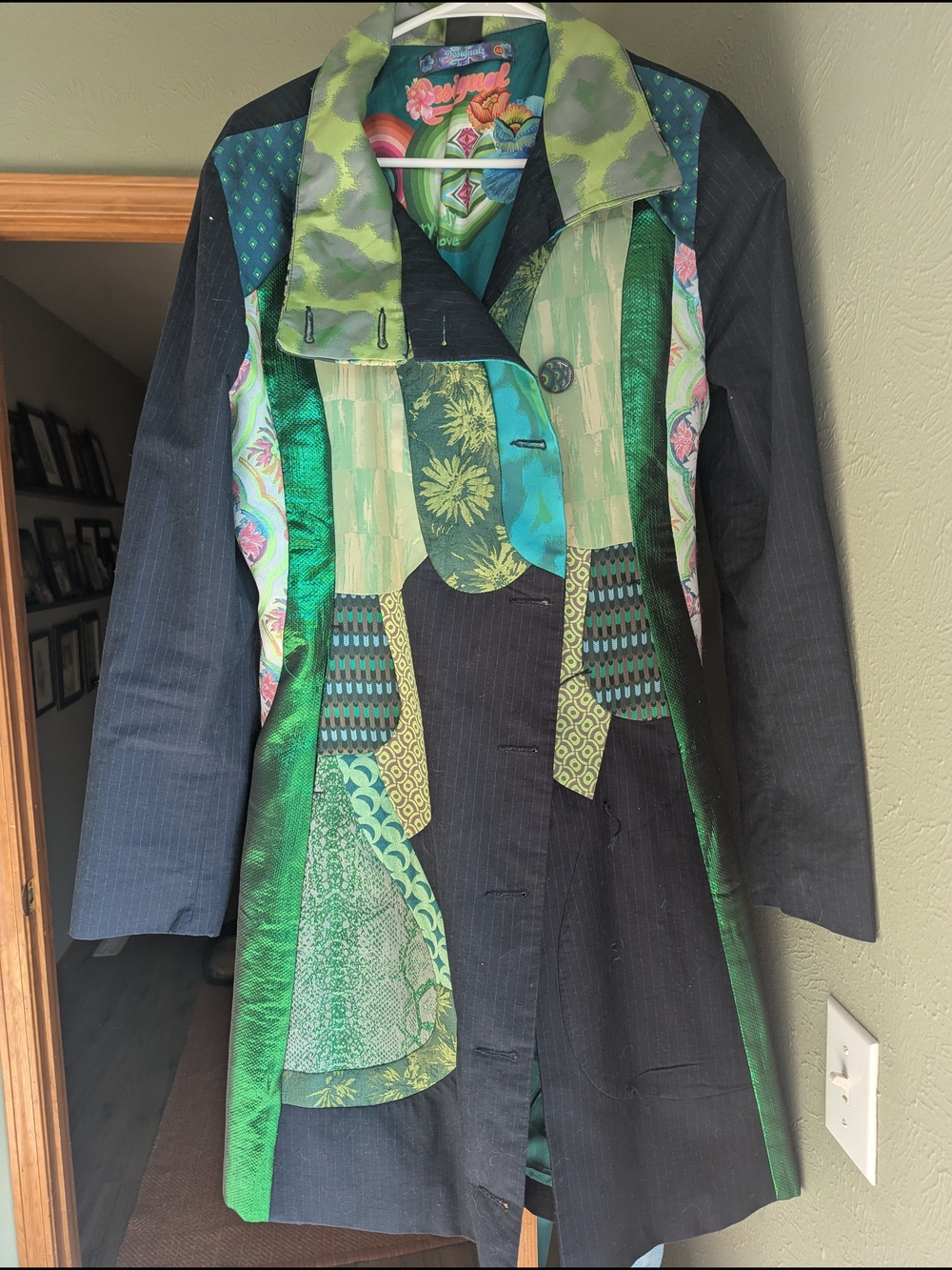 Desigual Green & Navy Patchwork Trench Coat